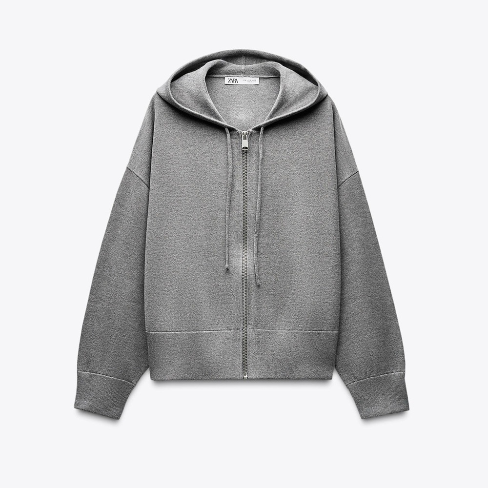 Zara Women’s Hoodie Knit Zip-Up Sweatshirt Gray Medium